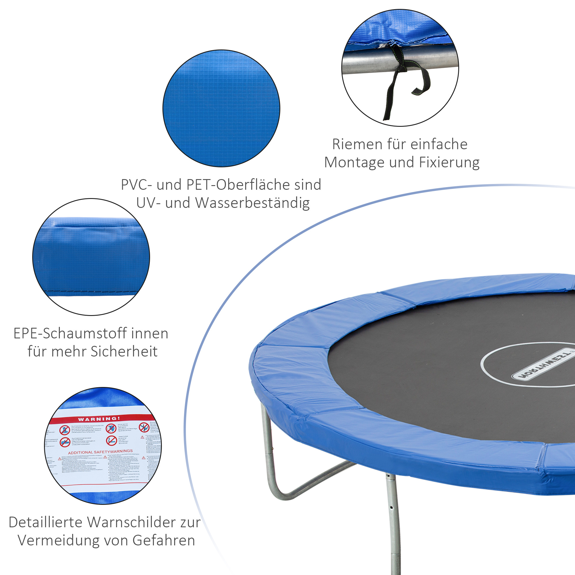Trampolin Randabdeckung Ø244 cm breit Federabdeckung, Trampolinzubehör Randschutz Sicherheitsnetz Ersatzteile für Gartentrampoline, Blau