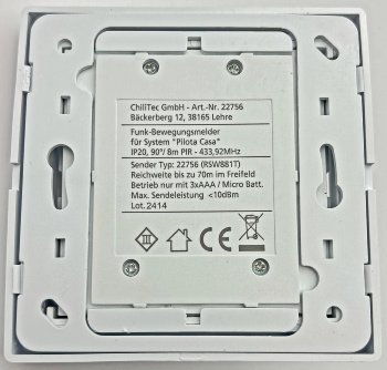 Funk-Bewegungsmelder für "Pilota Casa" - IP20, 90°/8m PIR, Aufputz 30mm flach