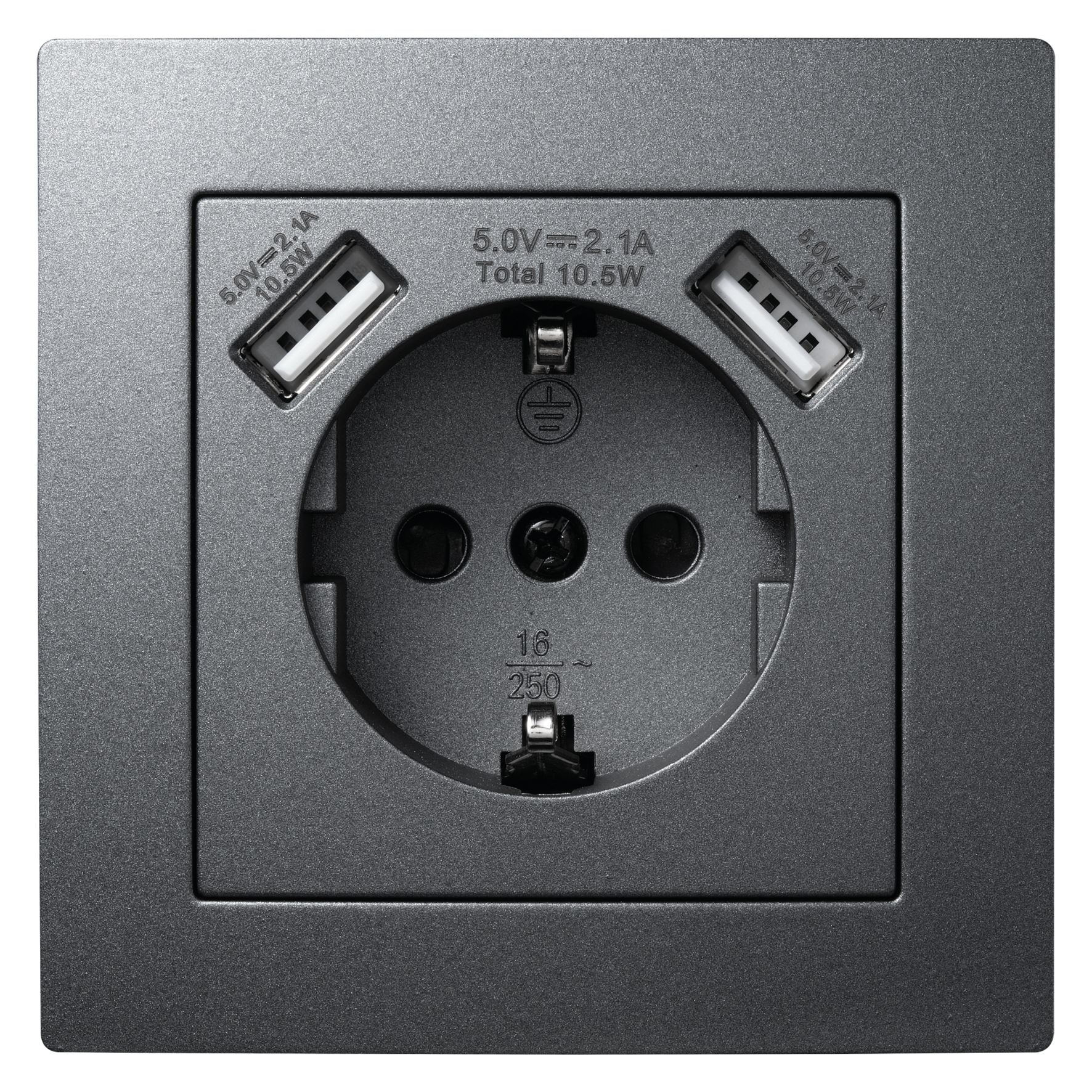 Schutzkontakt-Steckdose mit 2x USB McPower ''Flair'', 250V, 5V/2,1A, UP, anthrazit