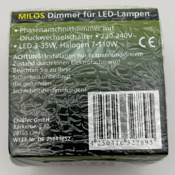 MILOS Dimmer für LED Lampen weiß matt - 250V~/ 3-60W, inkl. Rahmen, UP