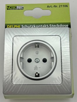 DELPHI Schutzkontakt-Steckdose - 250V~/ 16A, inkl. Rahmen, UP, silber