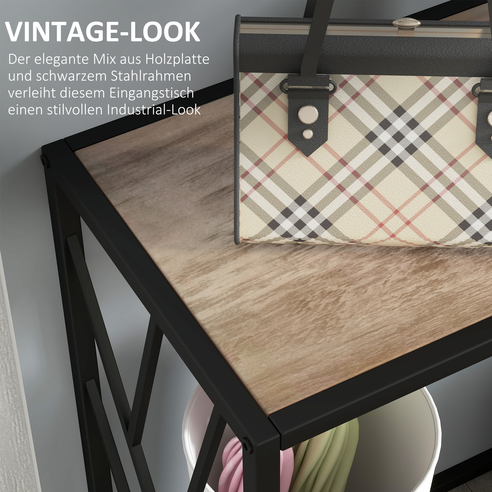 Konsole, Flurtisch, Industriedesign, stabiler Metallrahmen, 120 x 35 x 75 cm